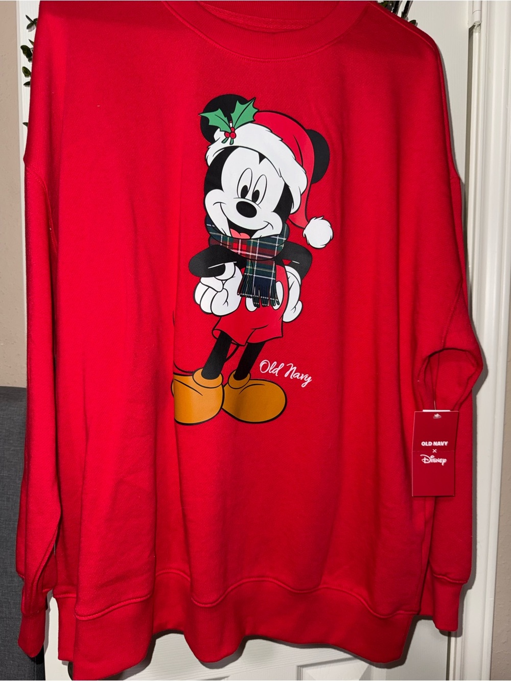 Old Navy Red Mickey Mouse Holiday Crewneck Sweatshirt